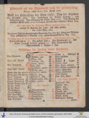 Almanach auf das Gemeinjahr nach der gnadenreichen Geburt unsers Herrn Jesu Christi 1807.