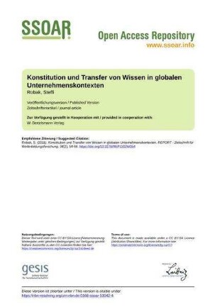 Konstitution und Transfer von Wissen in globalen Unternehmenskontexten