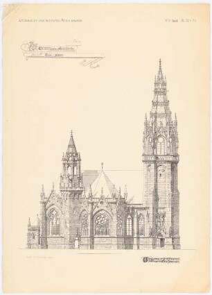 Entwurf zu einer Stadtkirche: Aufriss Seitenansicht, Maßstabsleiste