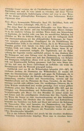 95-96 [Rezension] Meyer, Hans, Sittlichkeit, Recht und Staat