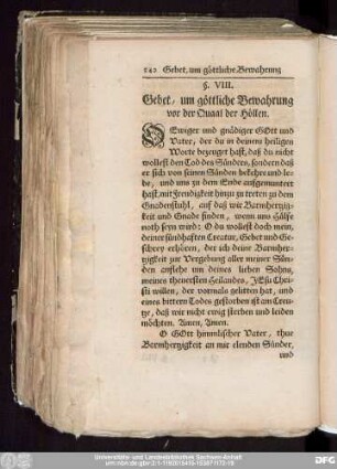 §. VIII. Gebet, um göttliche Bewahrung vor der Quaal der Höllen.