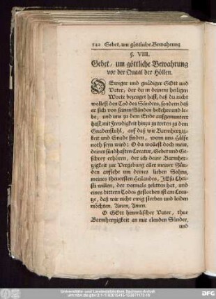 §. VIII. Gebet, um göttliche Bewahrung vor der Quaal der Höllen.