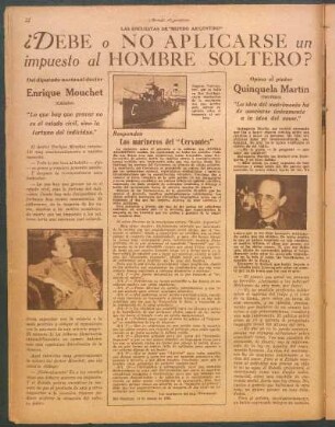 ¿Debe o no aplicarse un impuesto al hombre soltero? : Las encuestas de "Mundo Argentino"
