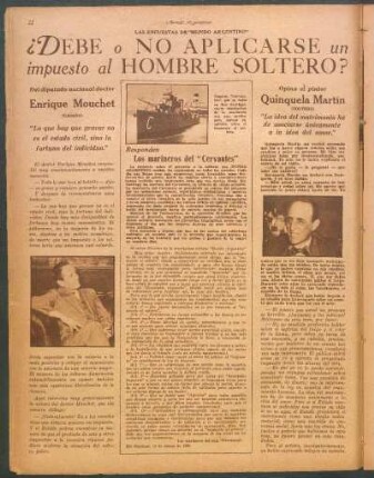 ¿Debe o no aplicarse un impuesto al hombre soltero? : Las encuestas de "Mundo Argentino"