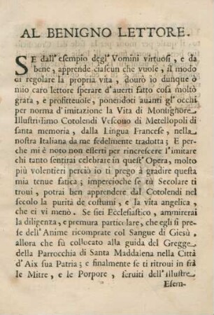 Al benigno lettore