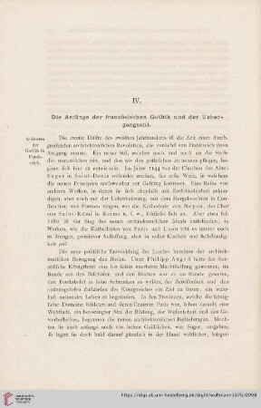 IV. Die Anfänge der französischen Gothik und der Uebergangsstil