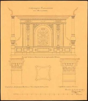 Herrenhaus, Gießmannsdorf Umbau und Erweiterung: Restaurierung eines Himmelbettes; Maßstabsleiste