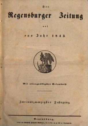 Regensburger Zeitung. 1843,1 = Jg. 22