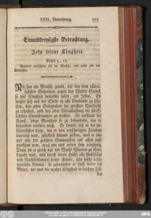 Einunddreysigste Betrachtung. Jesu seltne Klugheit.