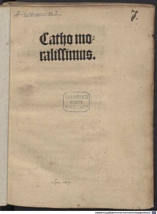 Catho moralissimus