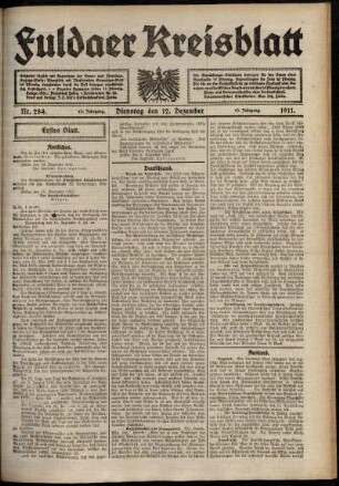 Erste Ausgabe vom Dienstag, den 12. Dezember 1911.