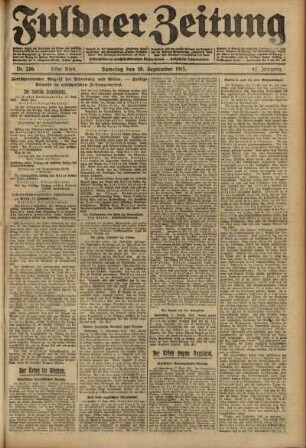 Erste Ausgabe vom Samstag, den 18. September 1915.