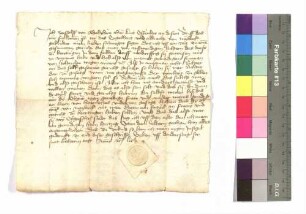 Zeisolf von Adelsheim berichtet, daß Engelhard und Albrecht von Neideck (Neudeck) an der Vogtei und dem Gericht zu Langenbeutingen den 4. Teil haben; Siegel: Zeisolf von Adelsheim.