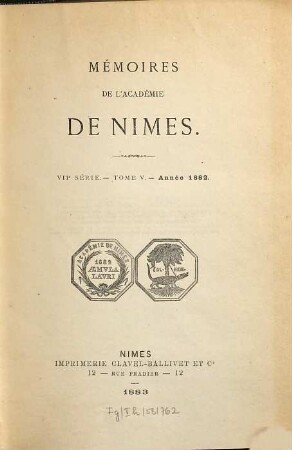 Mémoires de l'Académie de Nîmes. 5. 1882 (1883)
