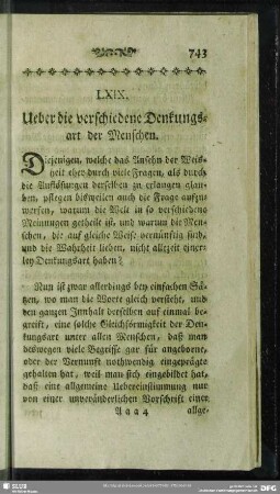 LXIX. Ueber die verschiedene Denkungsart der Menschen