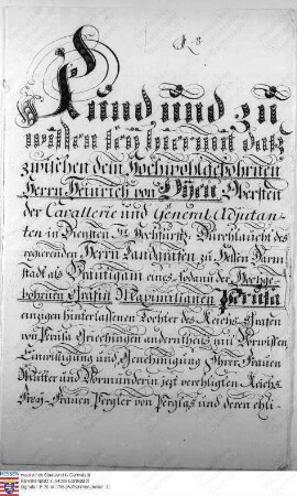 Heiratsvertrag zwischen Heinrich v. Oyen Generaladjutand zu Darmstadt und Gräfin Maximiliane geb. Gräfin Perusa