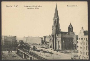 Ansichtskarte Elektrische Hochbahn, Lausitzer Platz, Emmauskirche