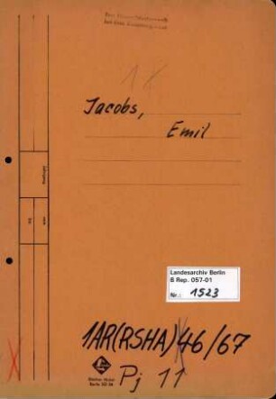 Personenheft Emil Jacobs (*06.07.1911), SS-Hauptsturmführer
