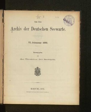 6.1883: Jahresbericht über die Tätigkeit der Deutschen Seewarte