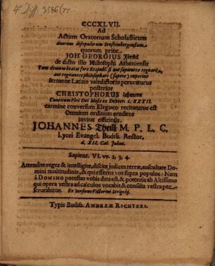 Ad actum oratorium scholasticum ... invitat ...