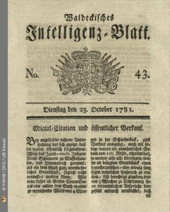 No. 43, Dienstag den 23. October 1781