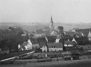 Dohna. Stadtansicht mit Stadtkirche. Blick vom Kahlbusch über eine Gärtnerei nach Westen