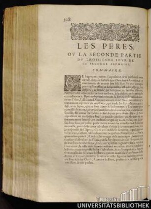 Les Peres, Ou La Seconde Partie Ou La Seconde Partie Du Troisiesme Iour De La Seconde Sepmaine. Sommaire.