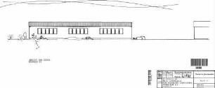 Pforzheim Hbf: Neue Sporthalle, Ansicht von Süden ( Bahnseite ) Nebengeb.
