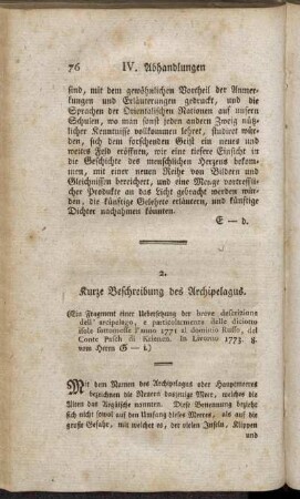 2. Kurze Beschreibung des Archipelagus.