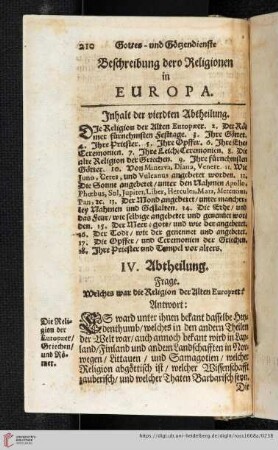 Inhalt der vierdten Abtheilung