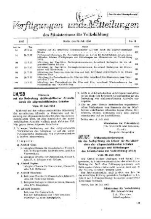 Hinweis auf die Bedeutung nichtmetallischer Altstoffe durch die allgemeinbildenden Schulen : 94/53 vom 17. Juli 1953