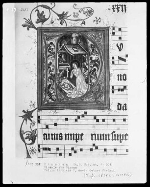 Missale — Initiale P (uer natus est), darin Geburt Christi