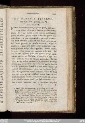 De Moribus Ferarum Singularia Quaedam.