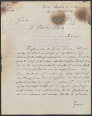 Brief an B. Schott's Söhne : 13.09.1916