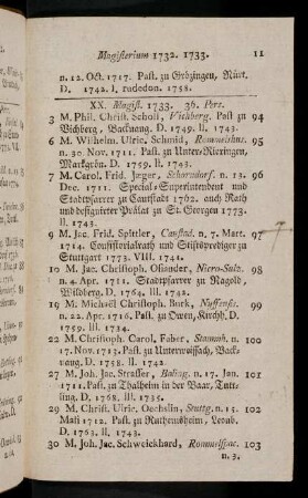 11-20, Magisterium 1733 - 1739