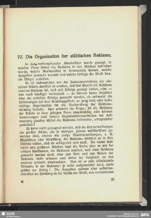 IV. Die Organisation der städtischen Reklame