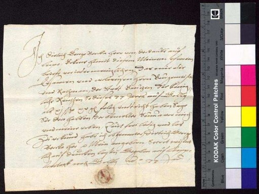Dietrich Georg Berka von Duba bestätigt Bürgermeister und Rat der Stadt Bautzen den Empfang der zu St. Galli fälligen 11 Schock und 15 Groschen.