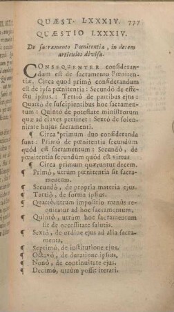 Quaestio LXXXIV. De sacramento Poenitentiae, in decem articulos divisa.