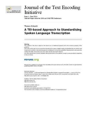 A TEI-based approach to standardising spoken language transcription