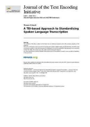 A TEI-based approach to standardising spoken language transcription