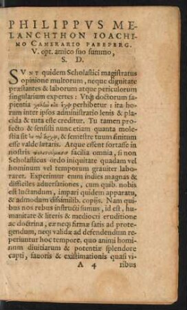 Philippus Melanchthon Ioachimo Camerario ... S. D.