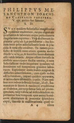 Philippus Melanchthon Ioachimo Camerario ... S. D.