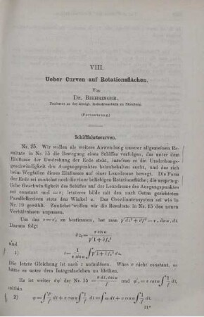 VIII. Ueber Curven auf Rotationsflächen.