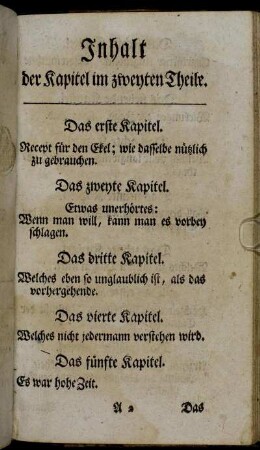 Inhalt der Kapitel im zweyten Theile.