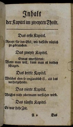 Inhalt der Kapitel im zweyten Theile.