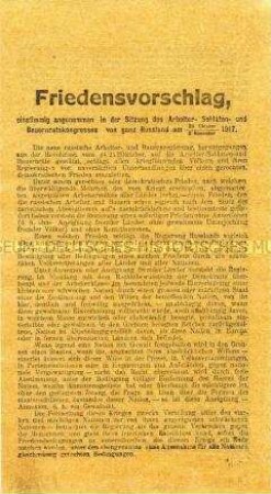 Friedensvorschlag - Flugblatt des Allrussischen Kongresses