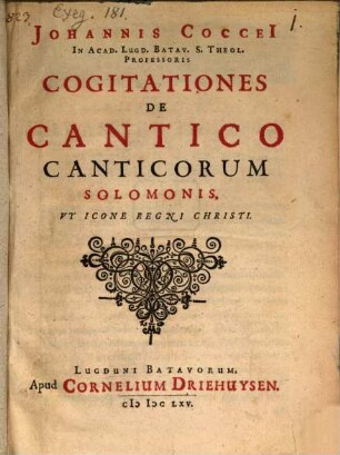 Cogitationes de Cantico Canticorum Salamonis