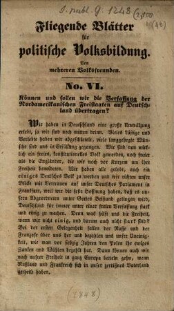 Fliegende Blätter für politische Volksbildung, 1848, 6