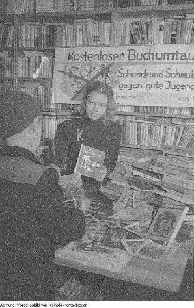 Herkuleskeule, Nationalpreisträgerin Zenna Henderson, Umtausch von Schundbüchern, Schriftsteller Jurek bei einer Veranstaltung zur Woche des Buches, November 1954 - August 1955