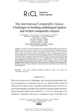 The International Comparable Corpus: Challenges in building multilingual spoken and written comparable corpora